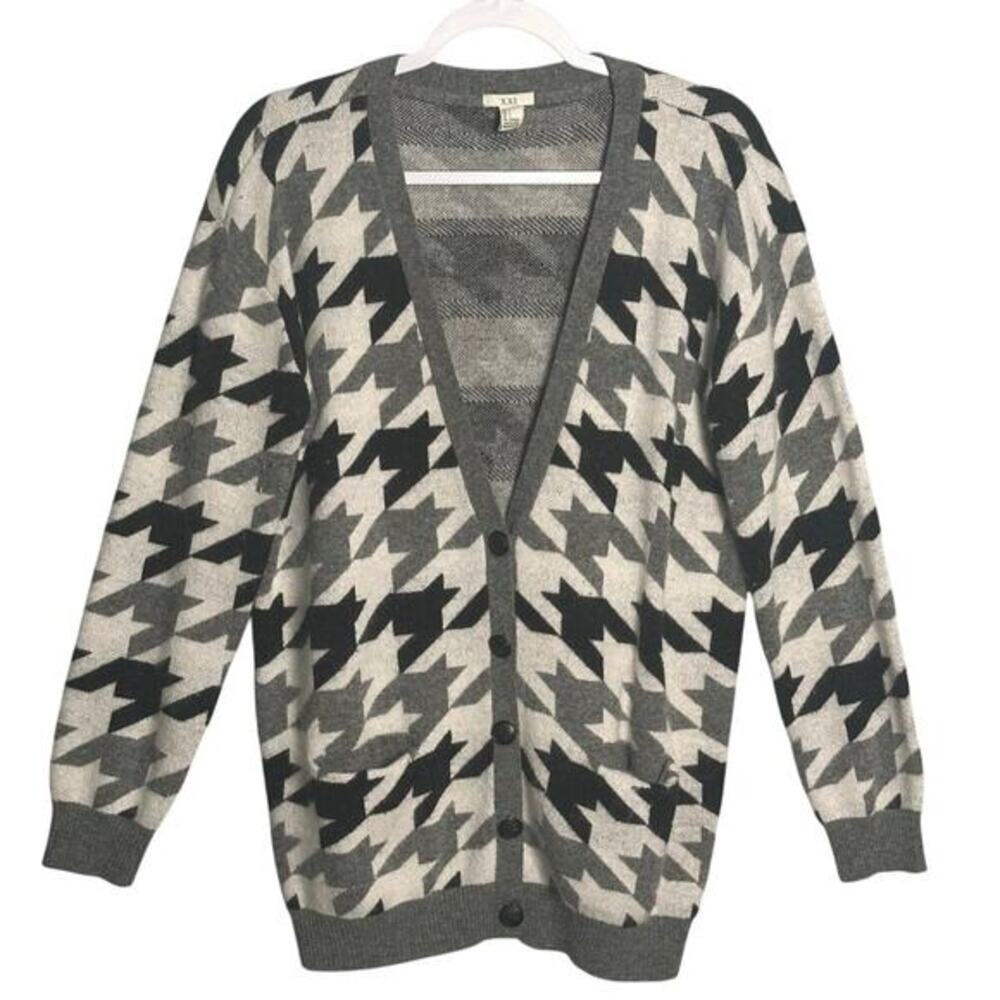 XXI Forever 21 Sz L Angora Rabbit Hair Wool Button Front Cardigan Sweater Jumper